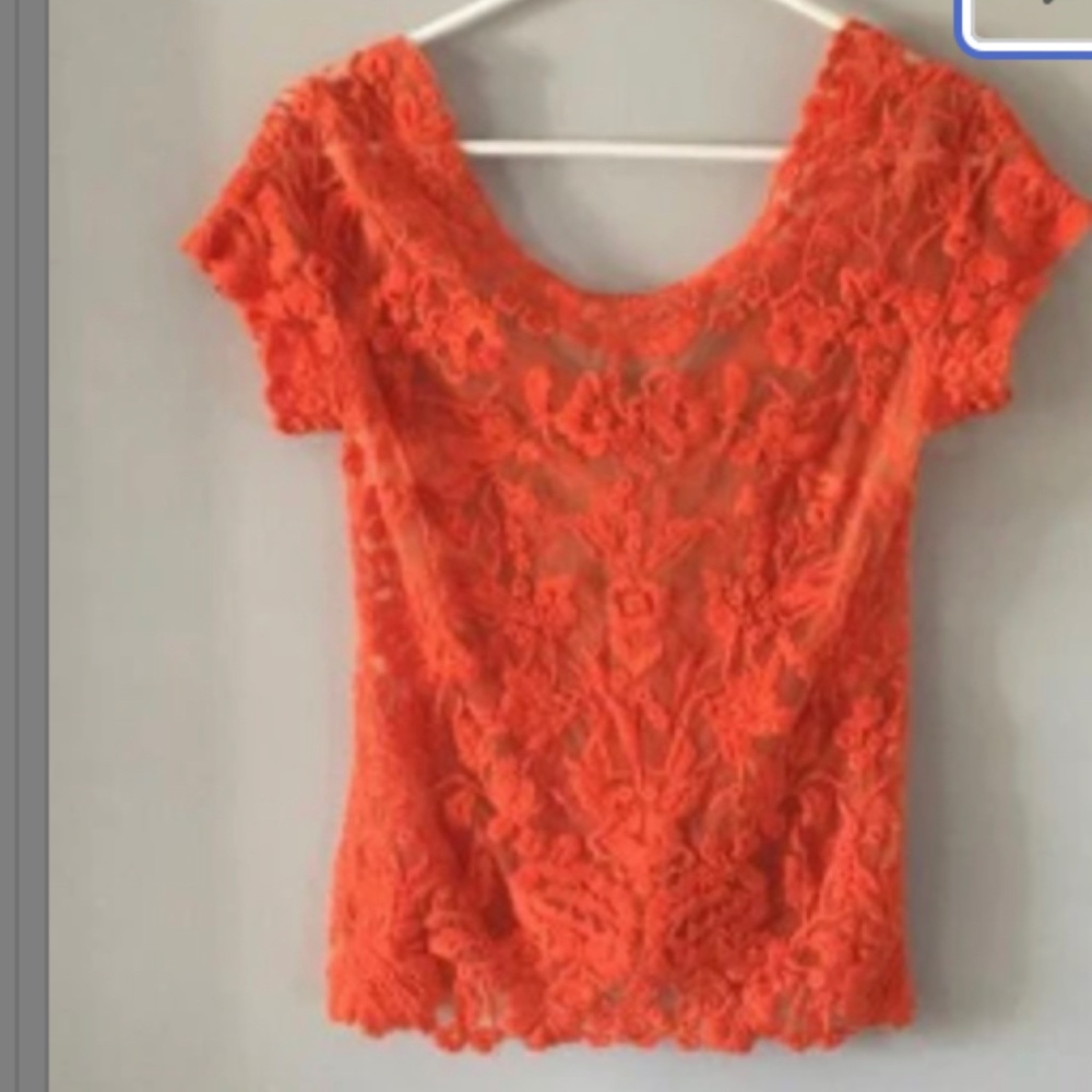 New Candella Orange Top sheer lace Tangerine, Sexy, club, party, festival bride